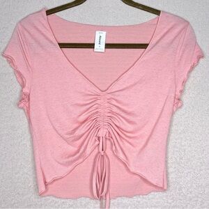 Abound Tie Front V-Neck Crop Top Tee Shirt-Salmon-Women’s M-Feminine-Y2K-NEW